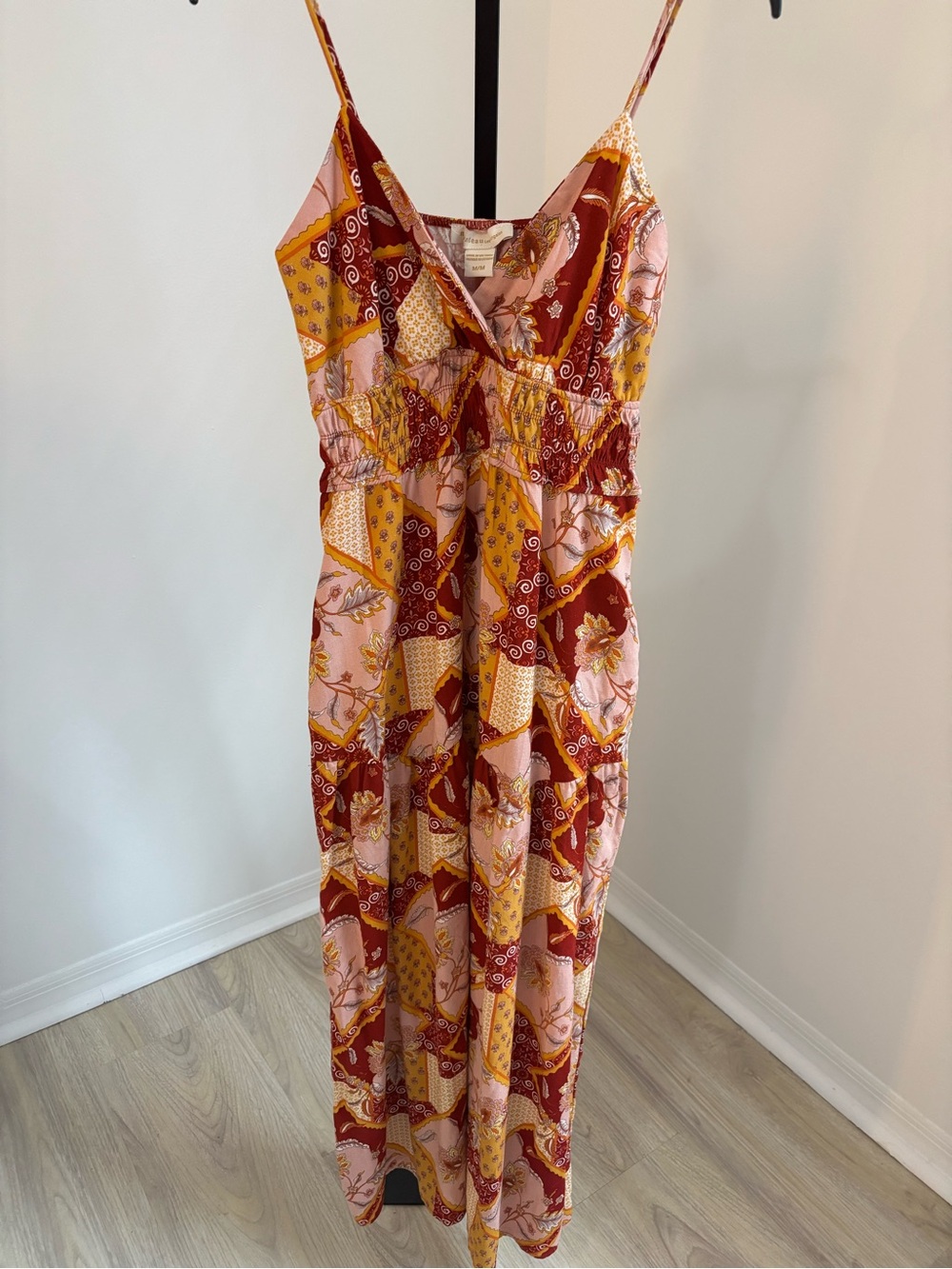 Monteau Floral Patchwork Maxi Dress in Rust, Pink & Mustard
